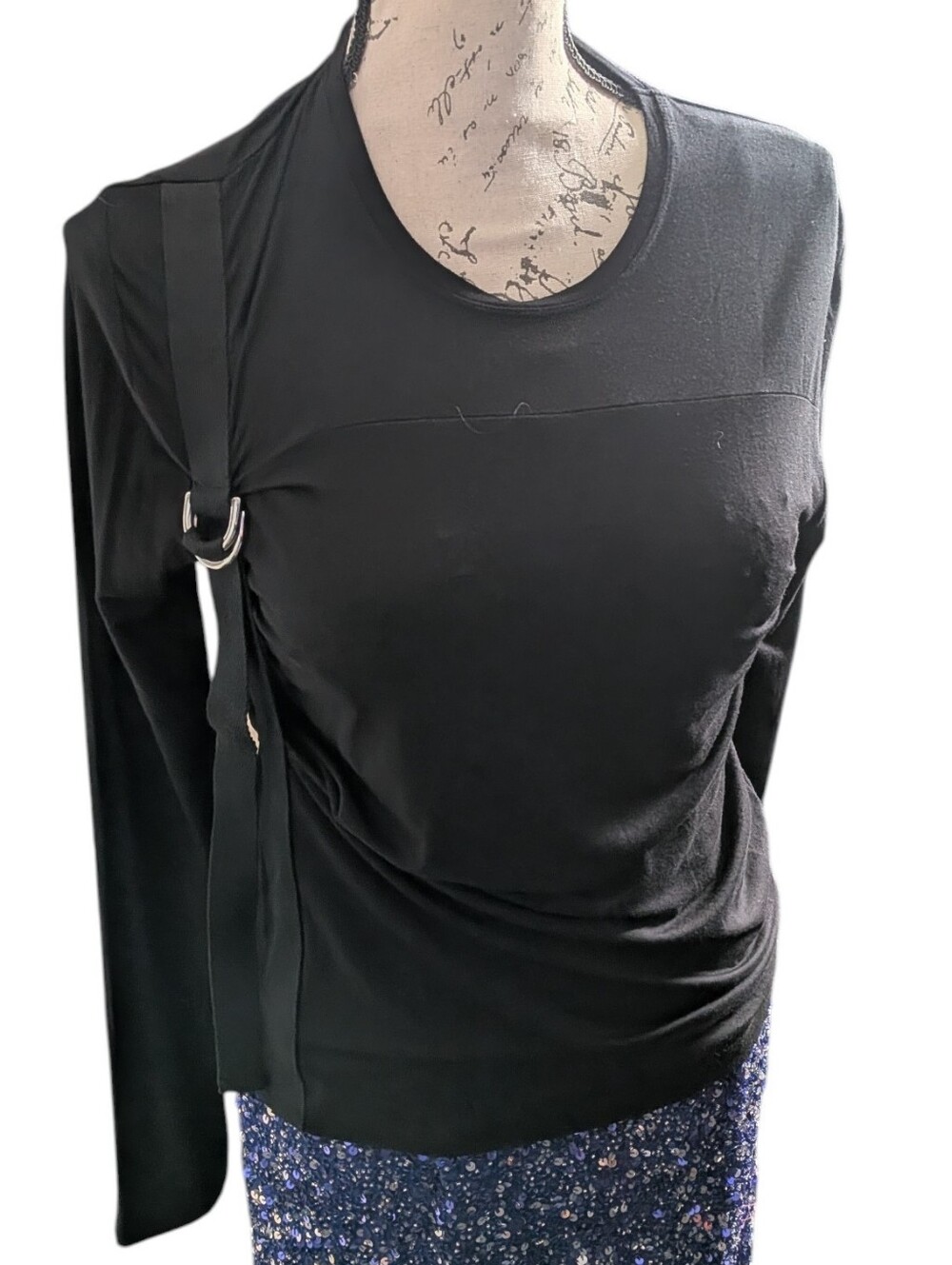 Alexander McQueen Black Long Sleeve Top with Side Ring Detail